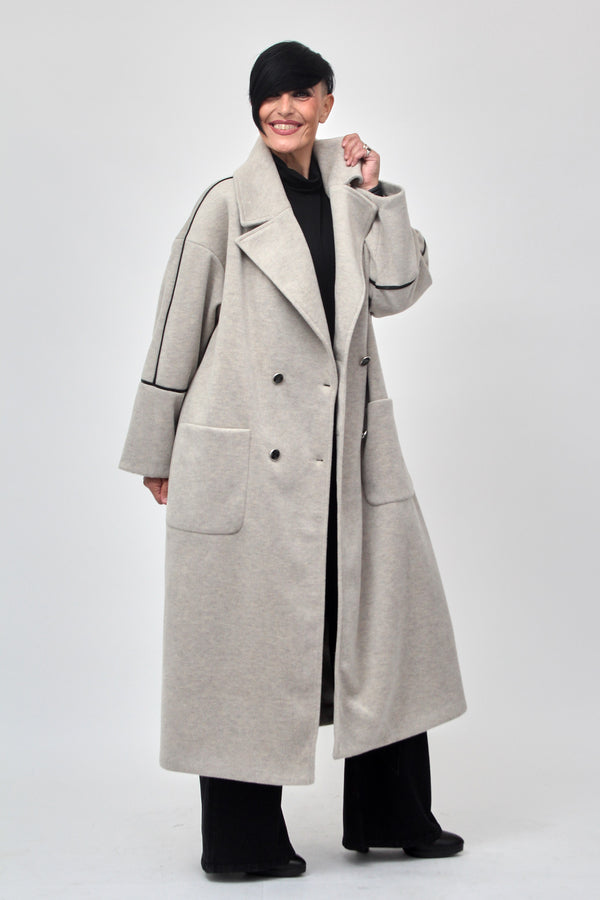 Cappotto doppio petto bordo ecopelle - Gesso