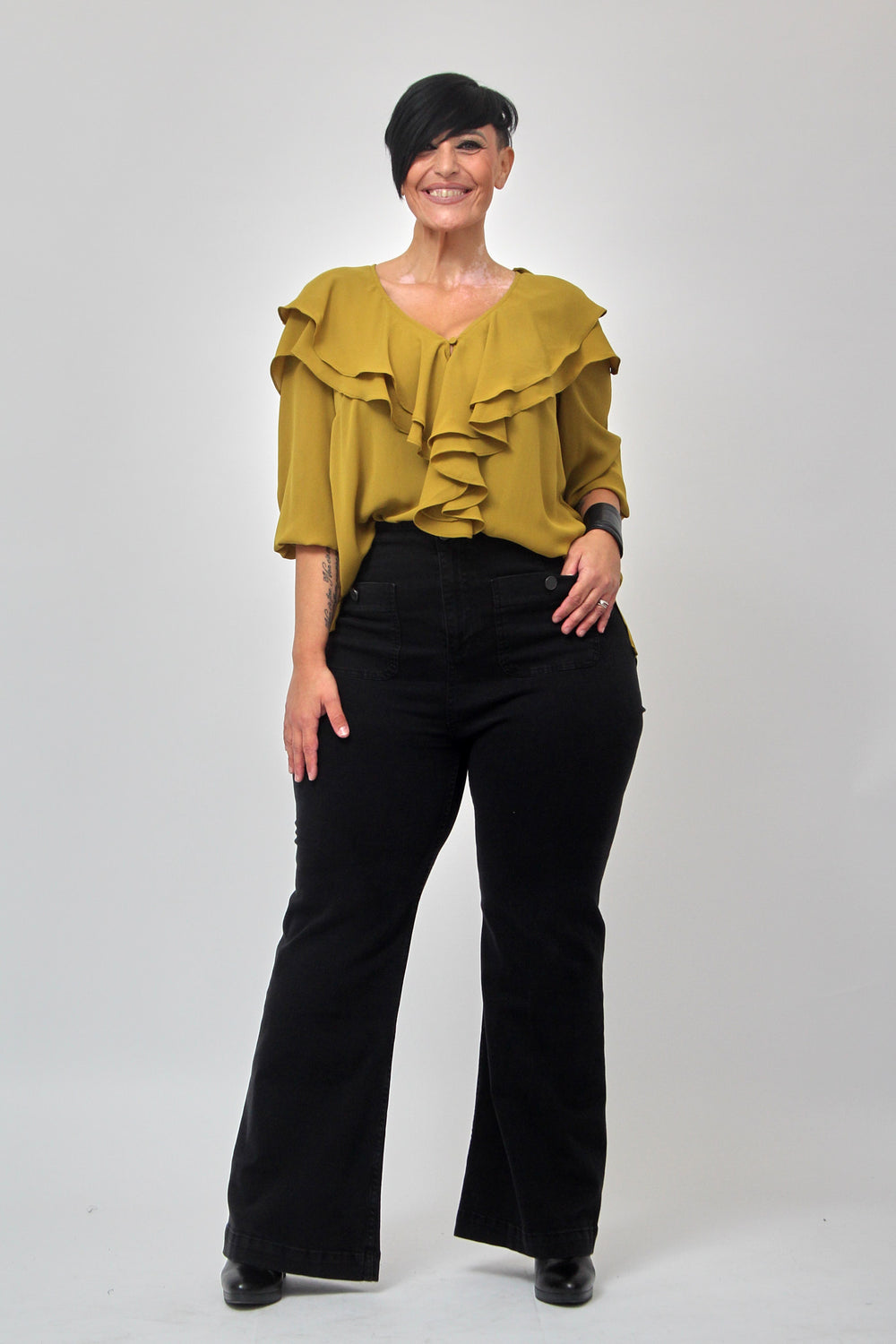 Jeans palazzo vita alta - NERO