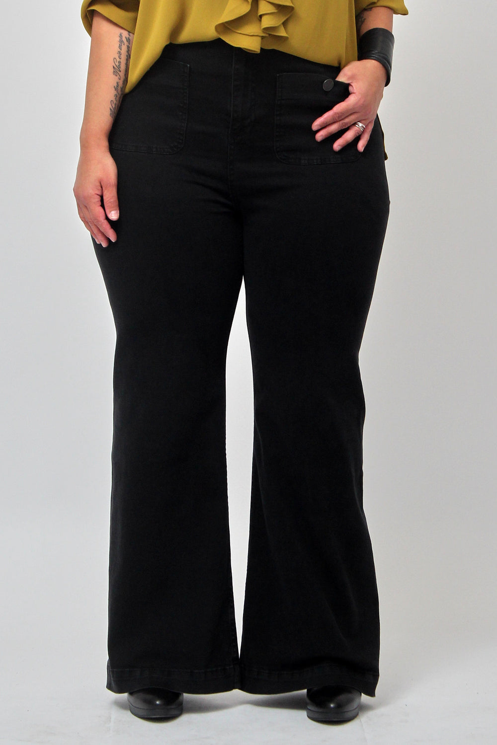 Jeans palazzo vita alta - NERO