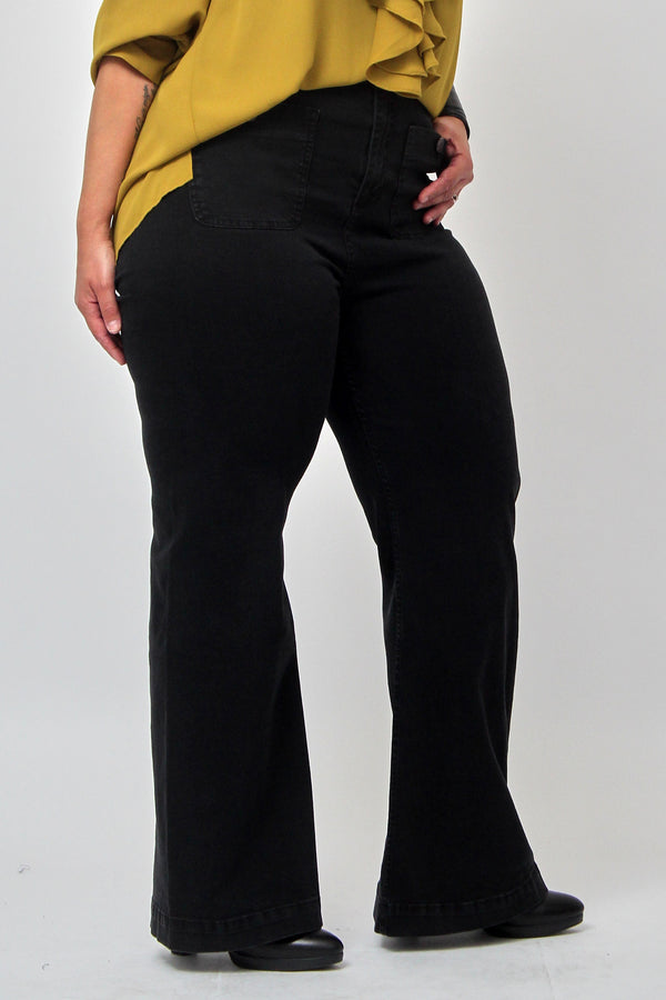 Jeans palazzo vita alta - NERO