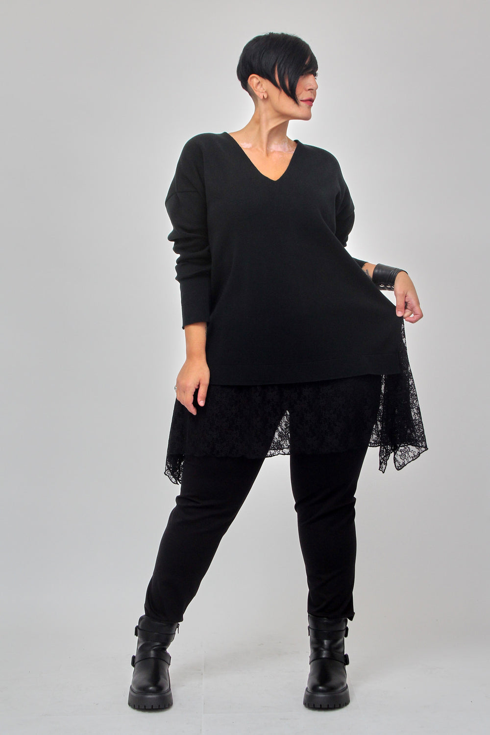 Maxi pull pizzo - Nero