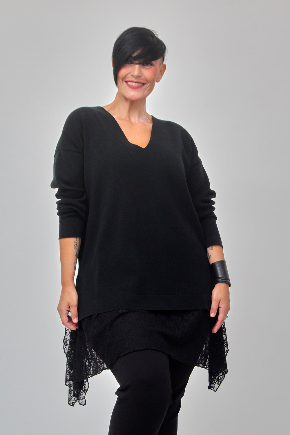 Maxi pull pizzo - Nero