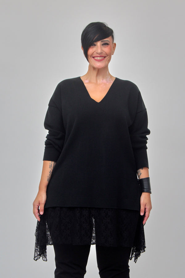 Maxi pull pizzo - Nero