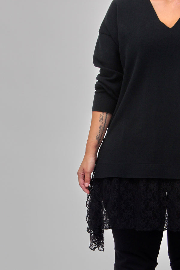 Maxi pull pizzo - Nero