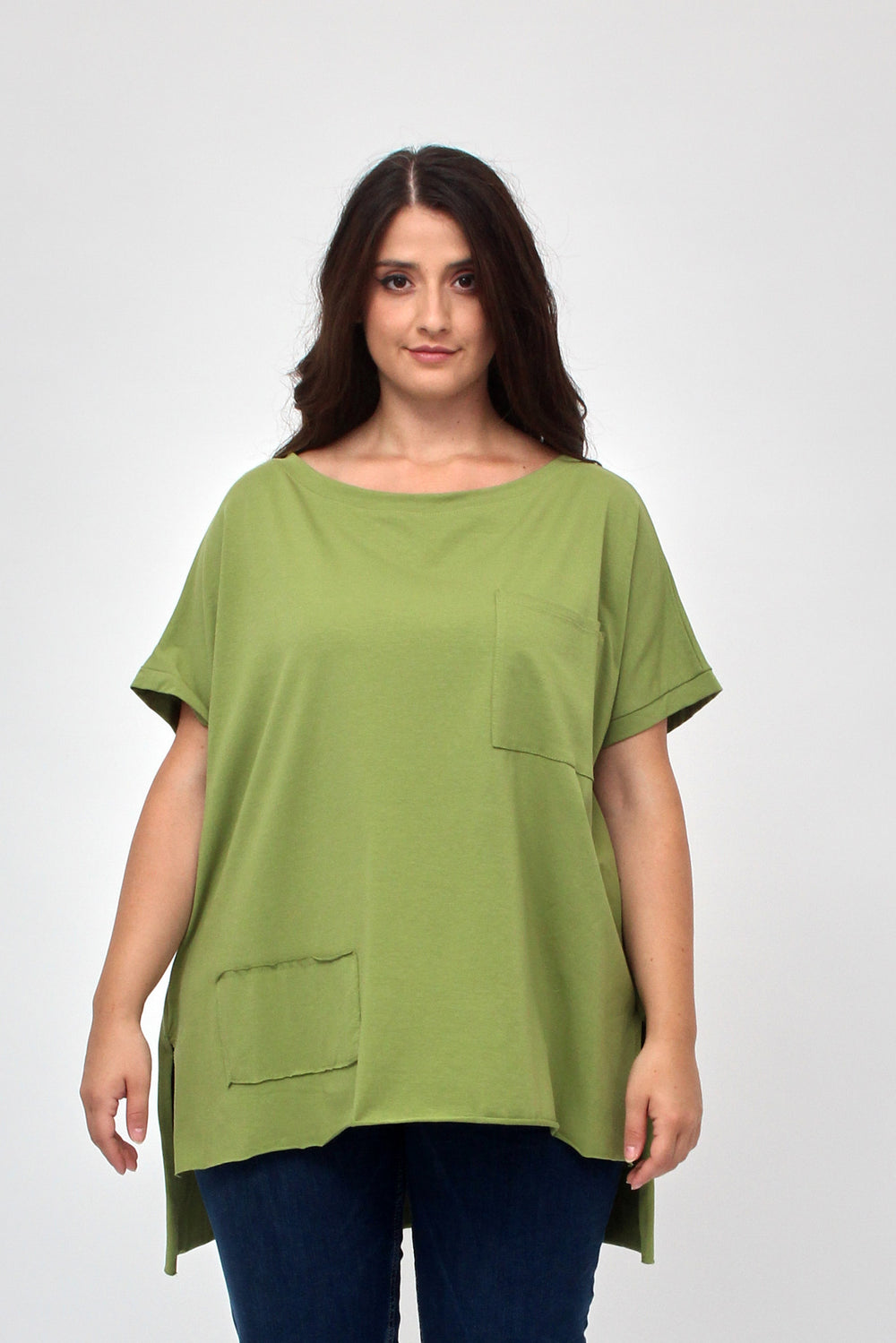 Maglia scatola tasca e toppa - Verde oliva