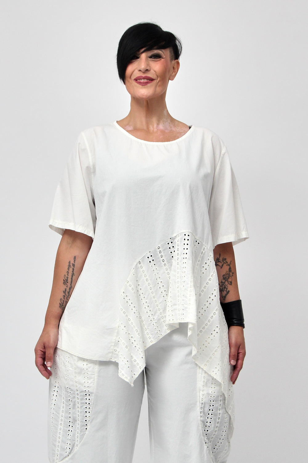 Maglia onda pizzo - Bianco