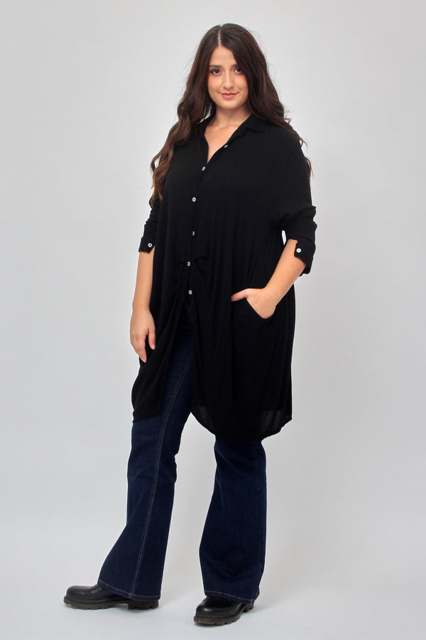Camicia stropiccio bottoni - Nero