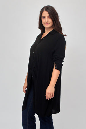 Camicia stropiccio bottoni - Nero