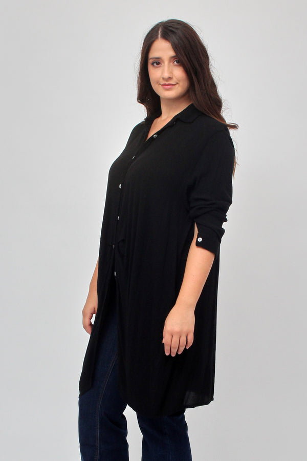Camicia stropiccio bottoni - Nero