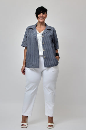 Giacca crop effetto lino - Blu