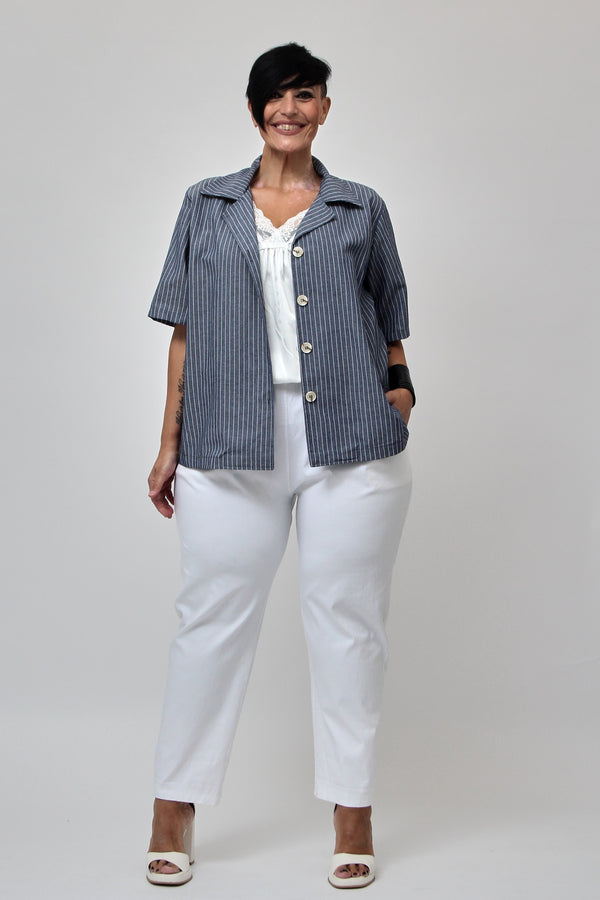 Giacca crop effetto lino - Blu