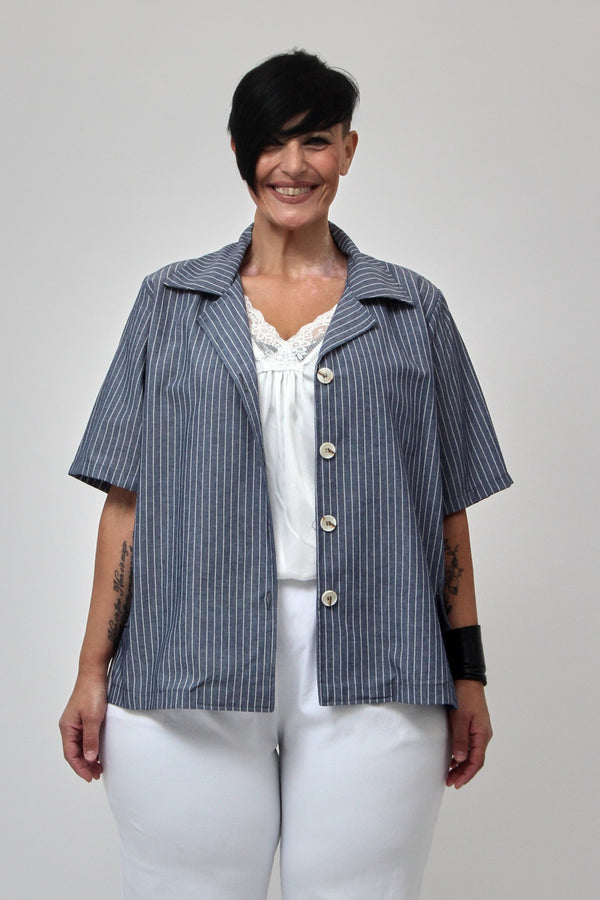 Giacca crop effetto lino - Blu