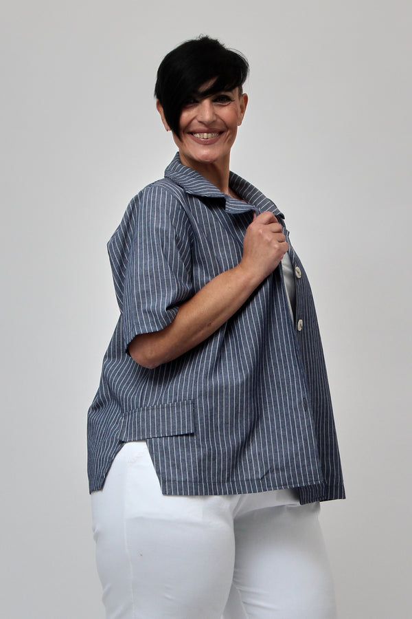 Giacca crop effetto lino - Blu