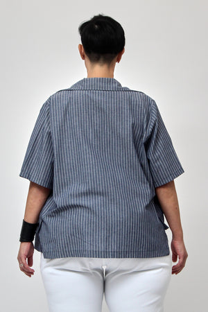 Giacca crop effetto lino - Blu