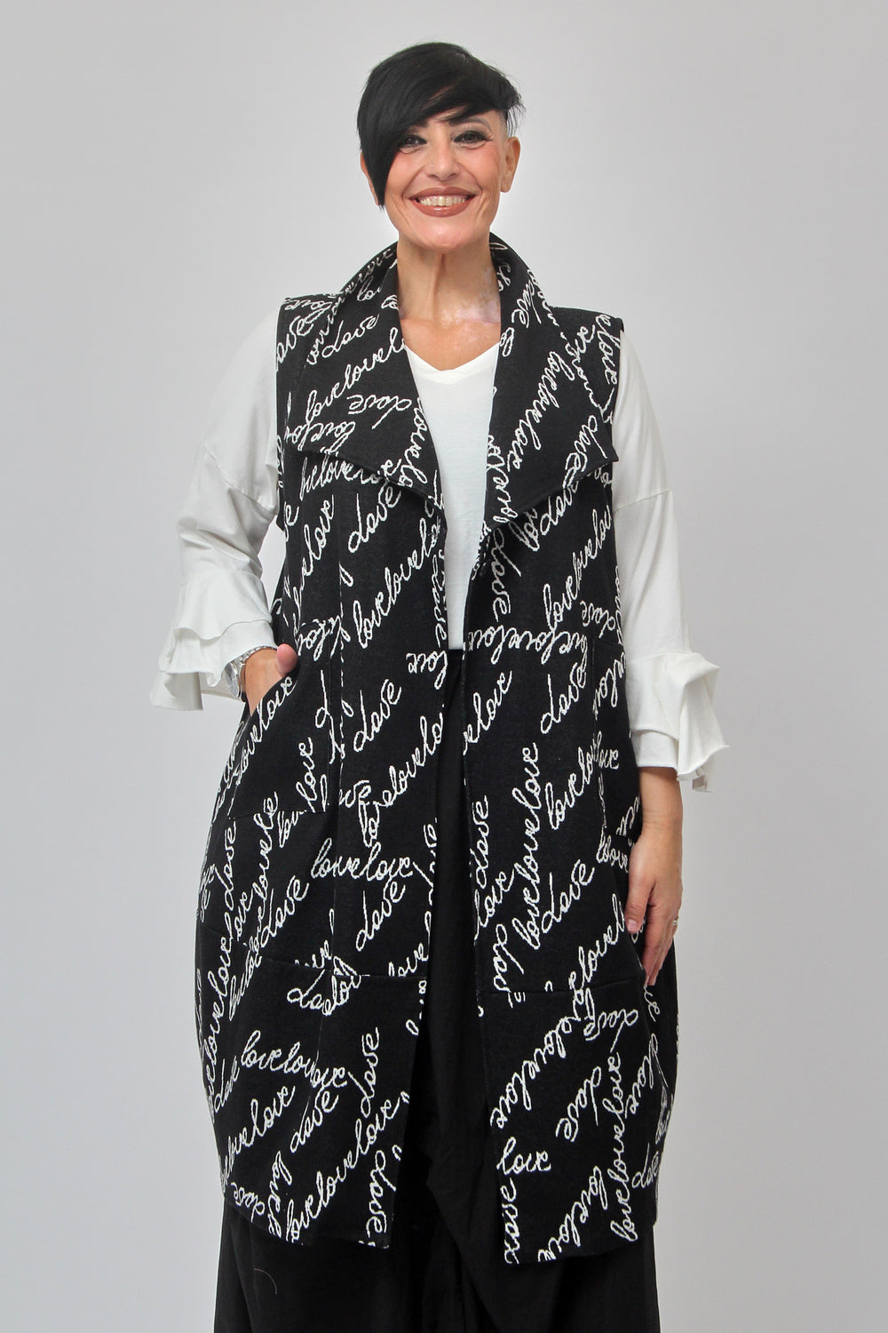 Maxi gilet scritte - Nero