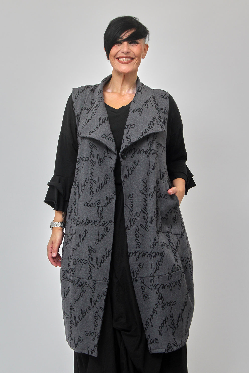 Maxi gilet scritte - Grigio