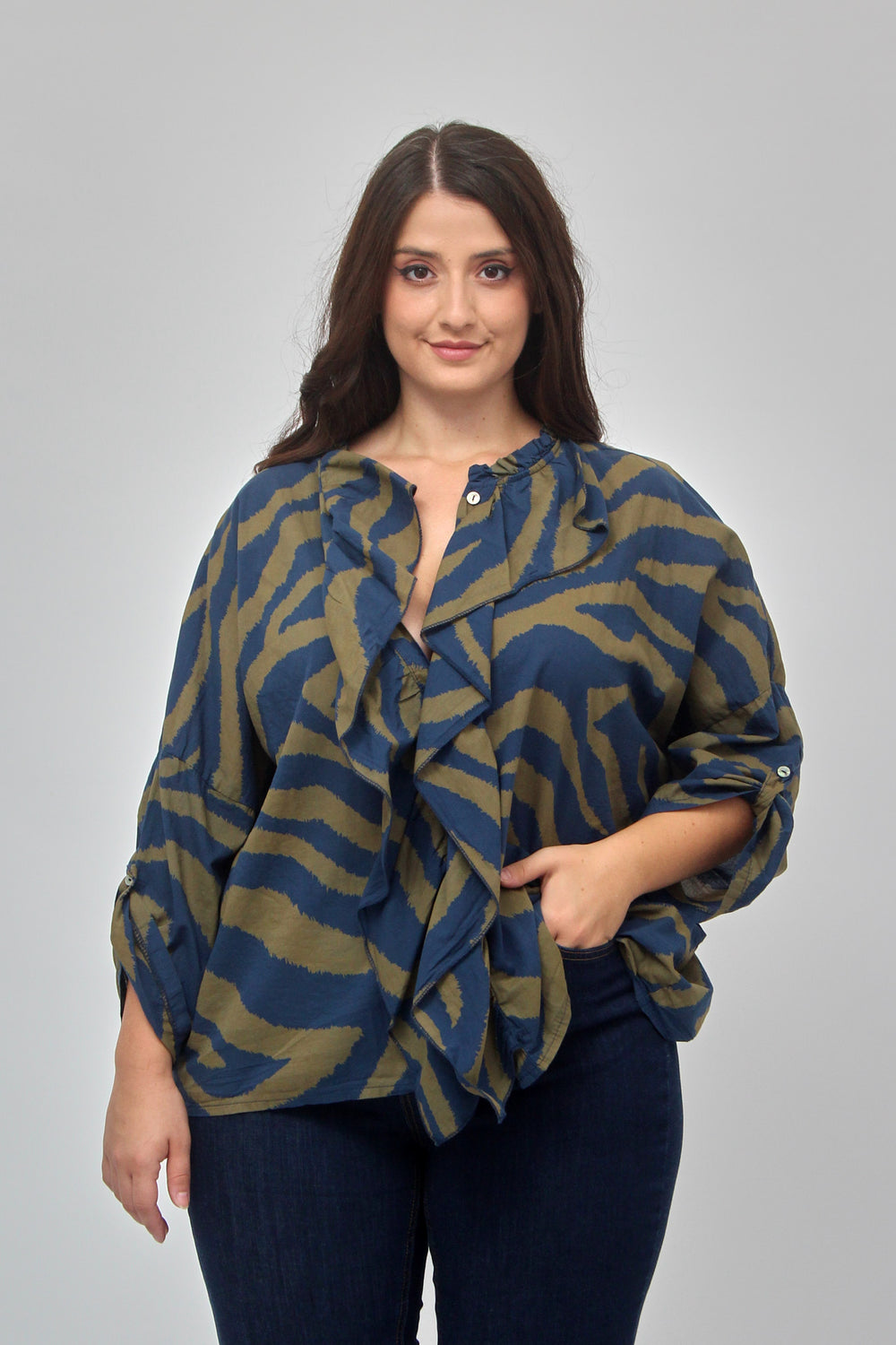 Camicia zebrata rouches - Blu