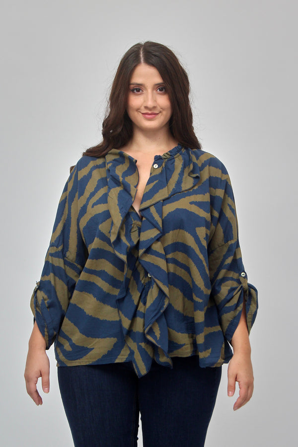 Camicia zebrata rouches - Blu