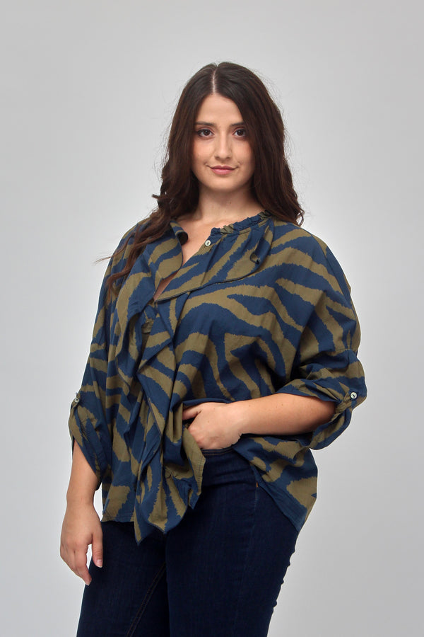 Camicia zebrata rouches - Blu
