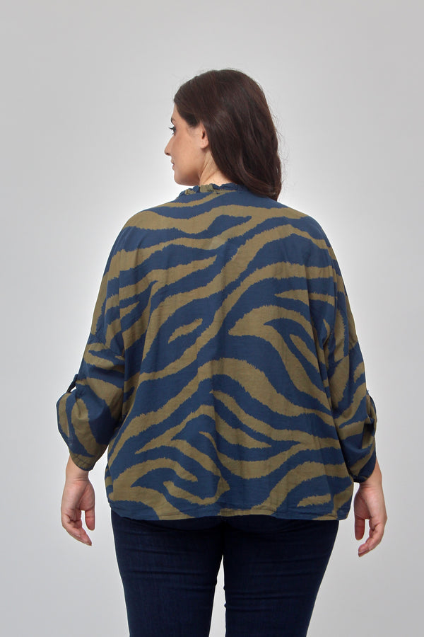 Camicia zebrata rouches - Blu