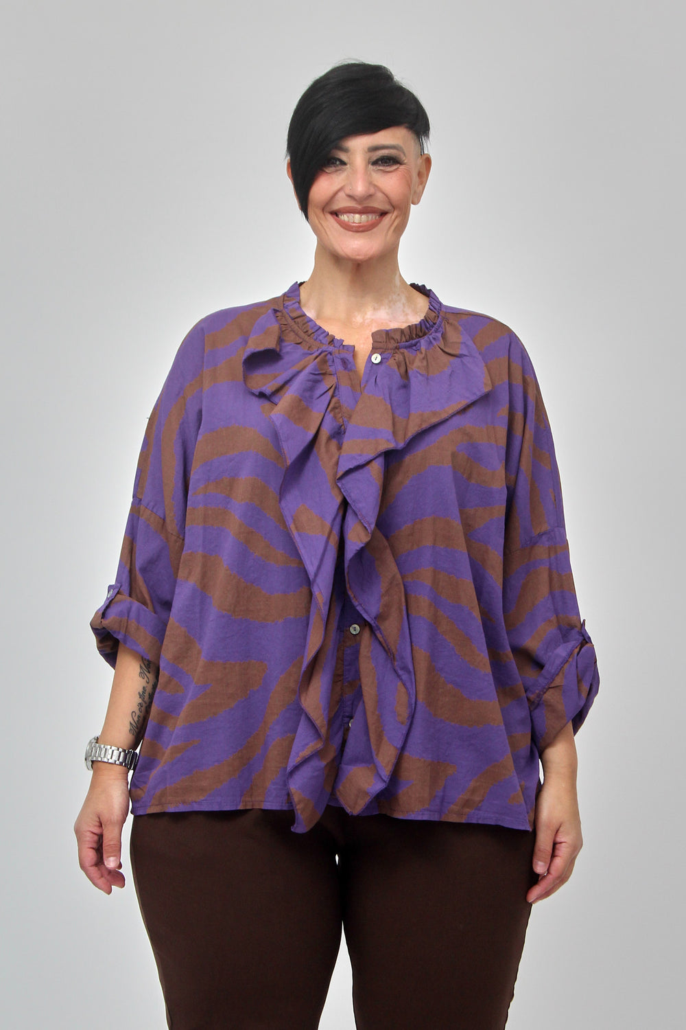 Camicia zebrata rouches - Viola