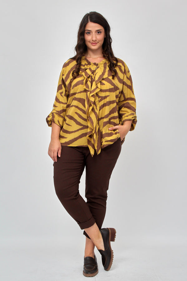Camicia zebrata rouches - Senape
