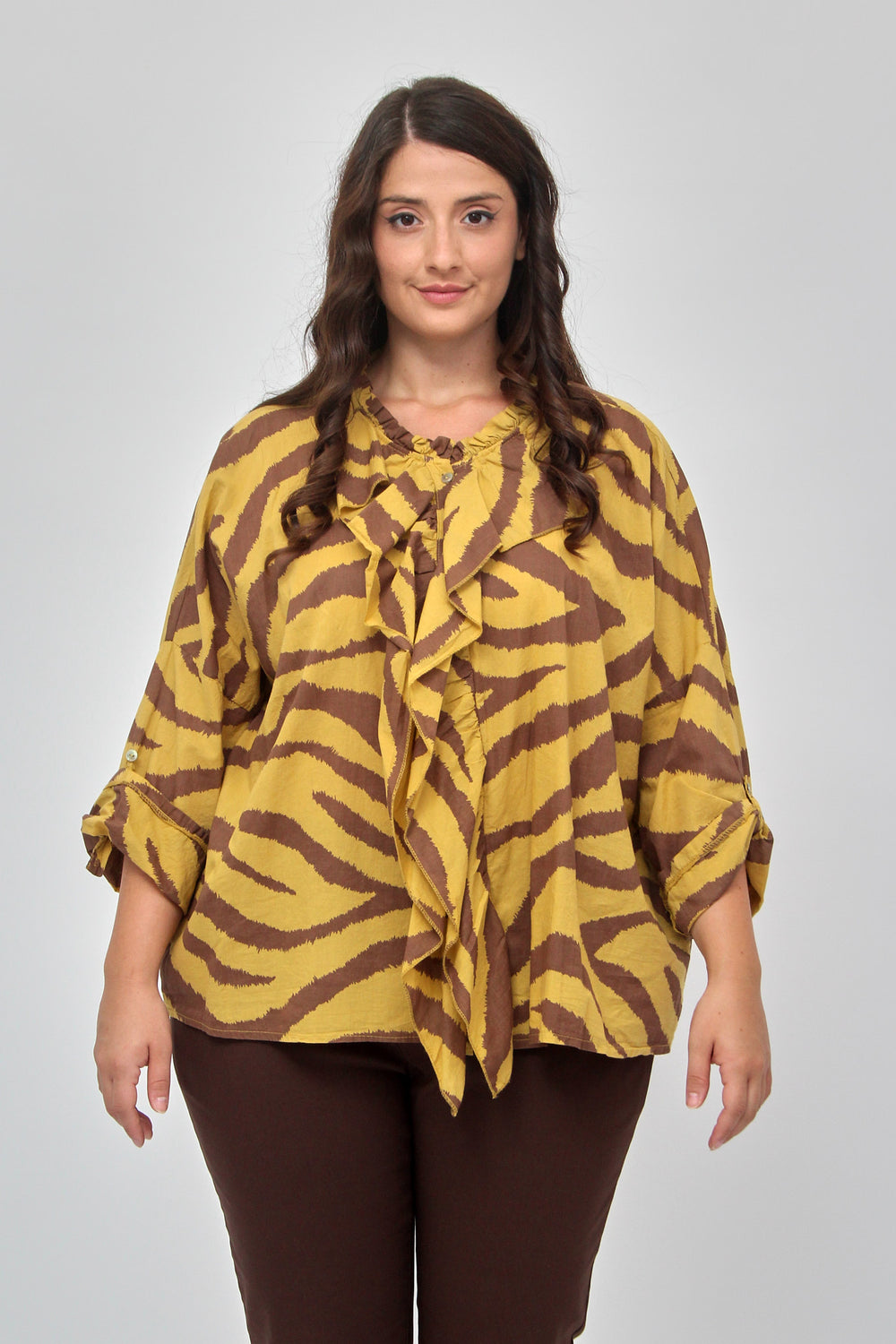 Camicia zebrata rouches - Senape