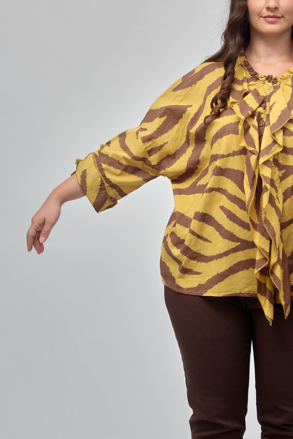 Camicia zebrata rouches - Senape