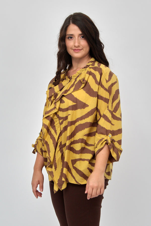 Camicia zebrata rouches - Senape