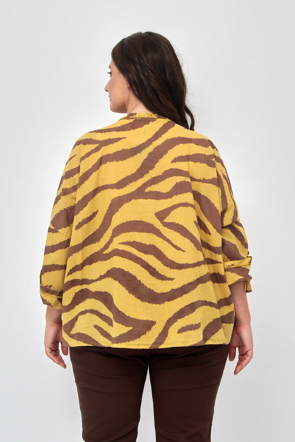 Camicia zebrata rouches - Senape