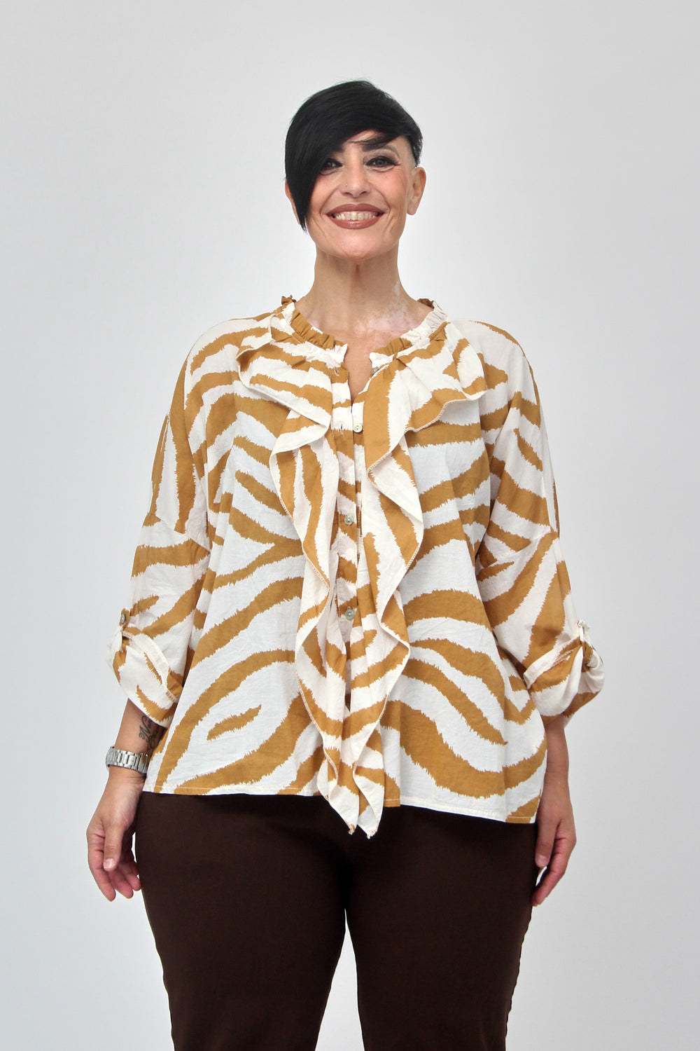 Camicia zebrata rouches - Burro