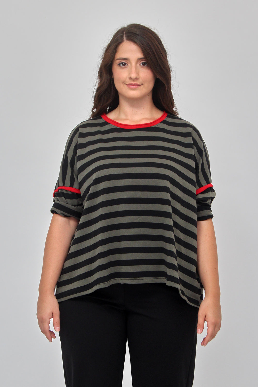 Maglia righe inserto filo - Verde militare