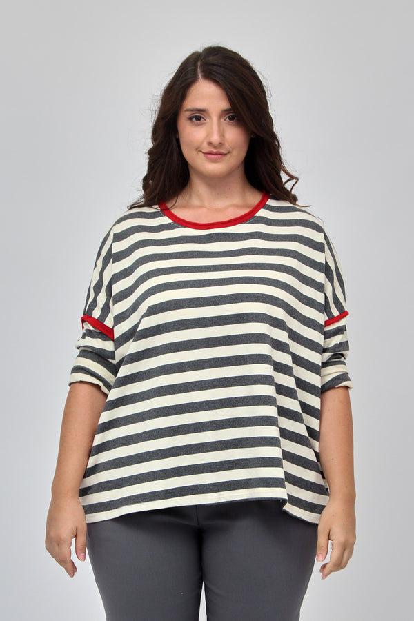 Maglia righe inserto filo - Grigio