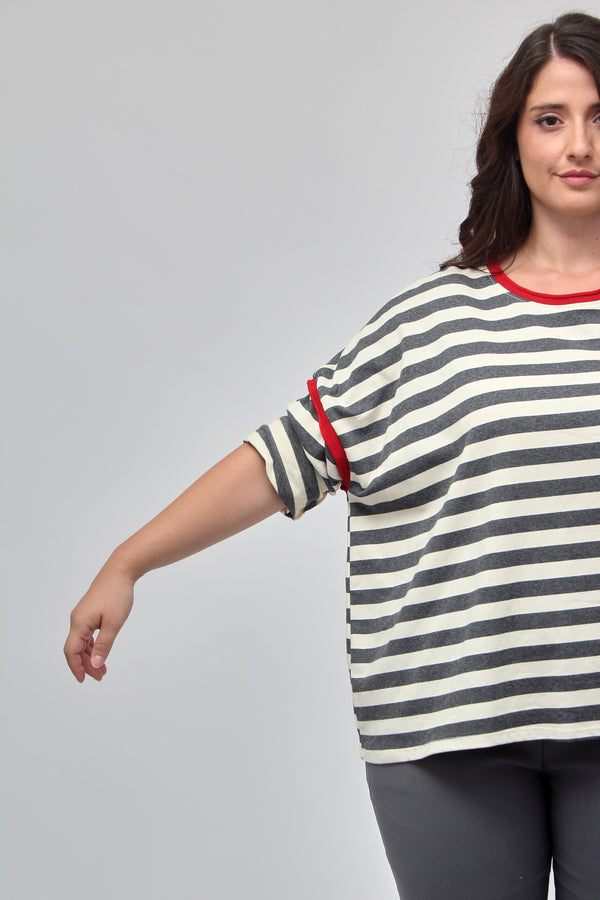 Maglia righe inserto filo - Grigio