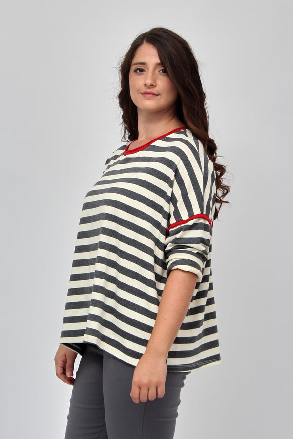 Maglia righe inserto filo - Grigio