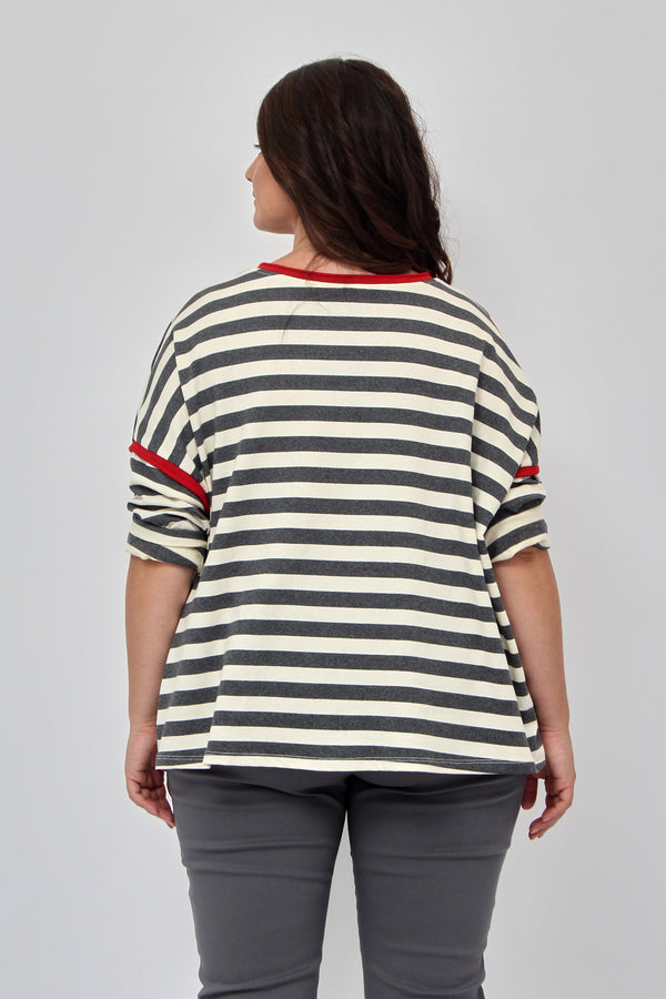 Maglia righe inserto filo - Grigio