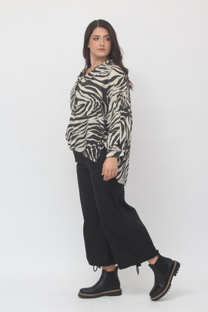 Camicia manica palloncino zebrata - Greige