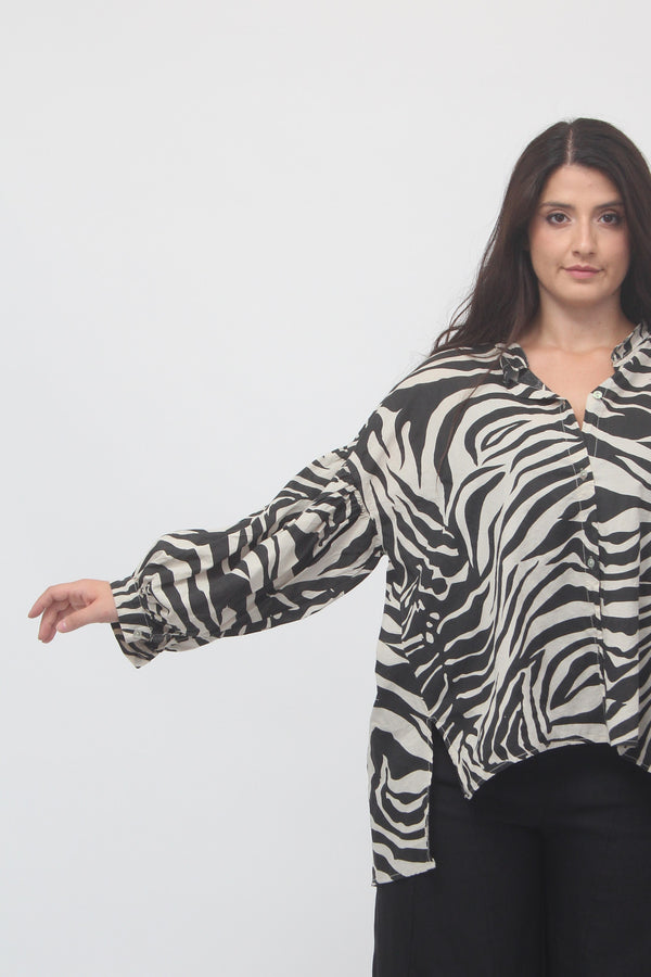 Camicia manica palloncino zebrata - Greige