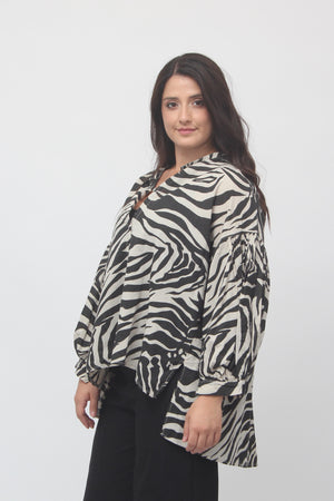 Camicia manica palloncino zebrata - Greige