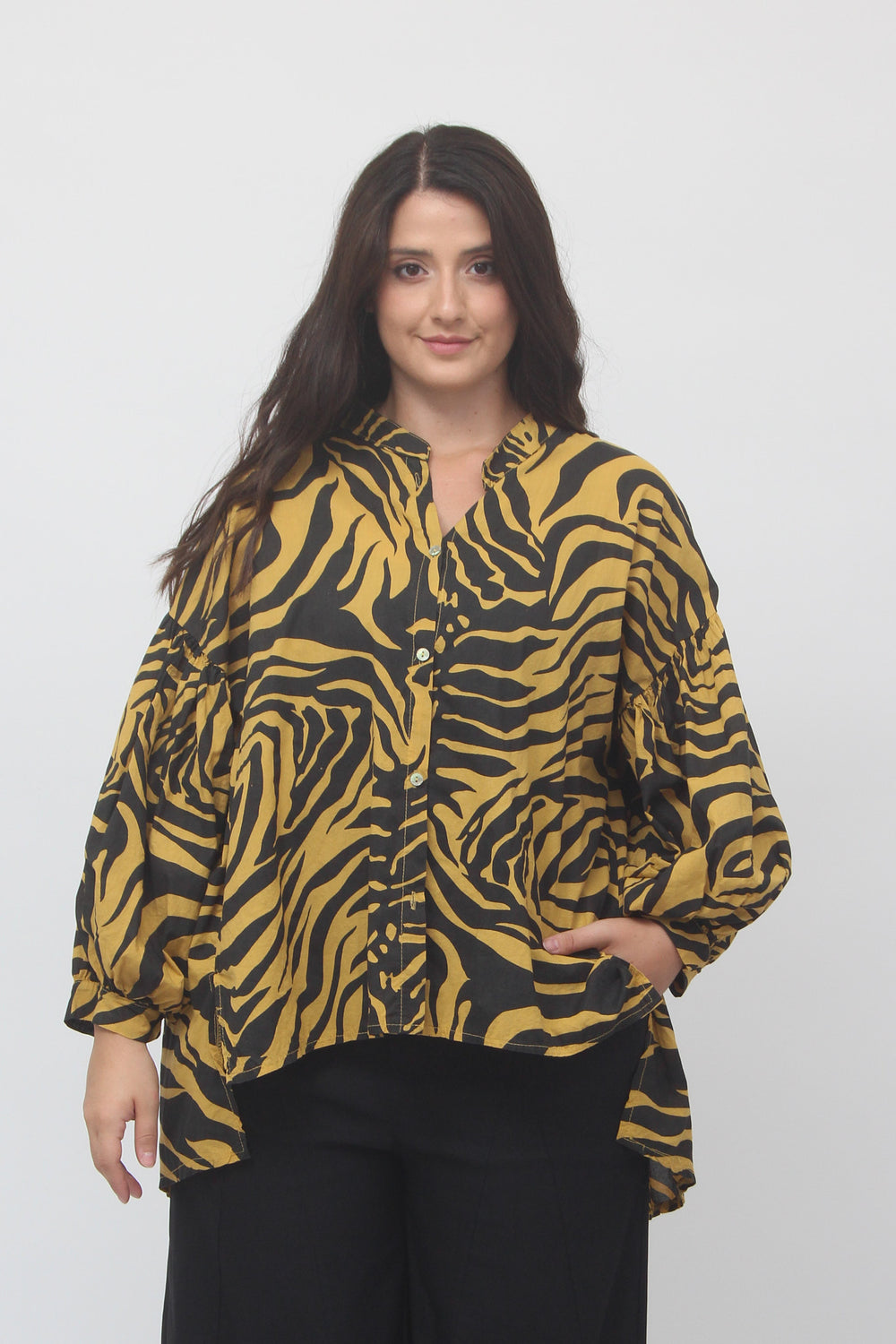 Camicia manica palloncino zebrata - Ocra