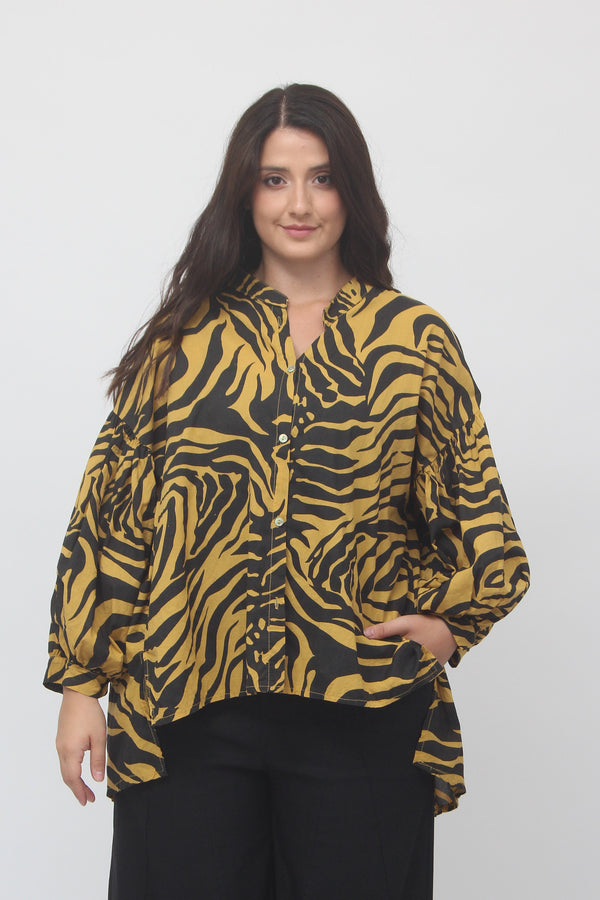 Camicia manica palloncino zebrata - Ocra