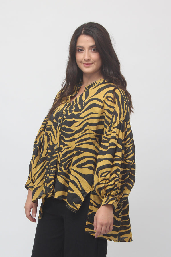 Camicia manica palloncino zebrata - Ocra