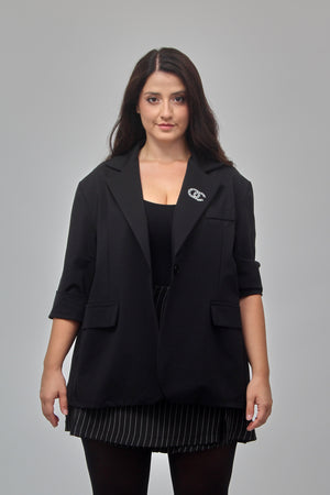 Giacca doppia C strass - Nero