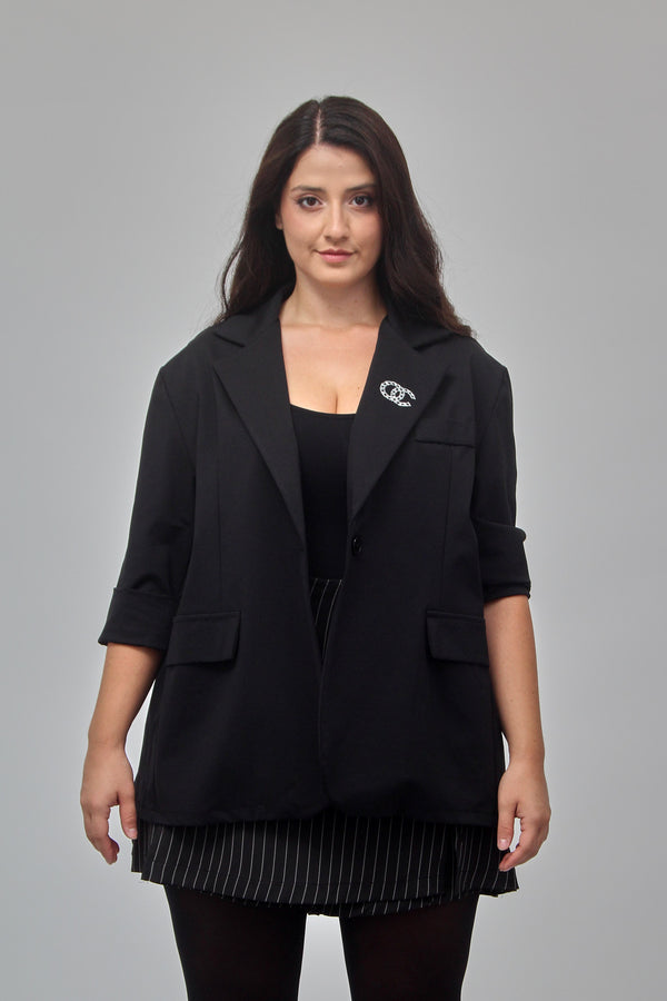 Giacca doppia C strass - Nero