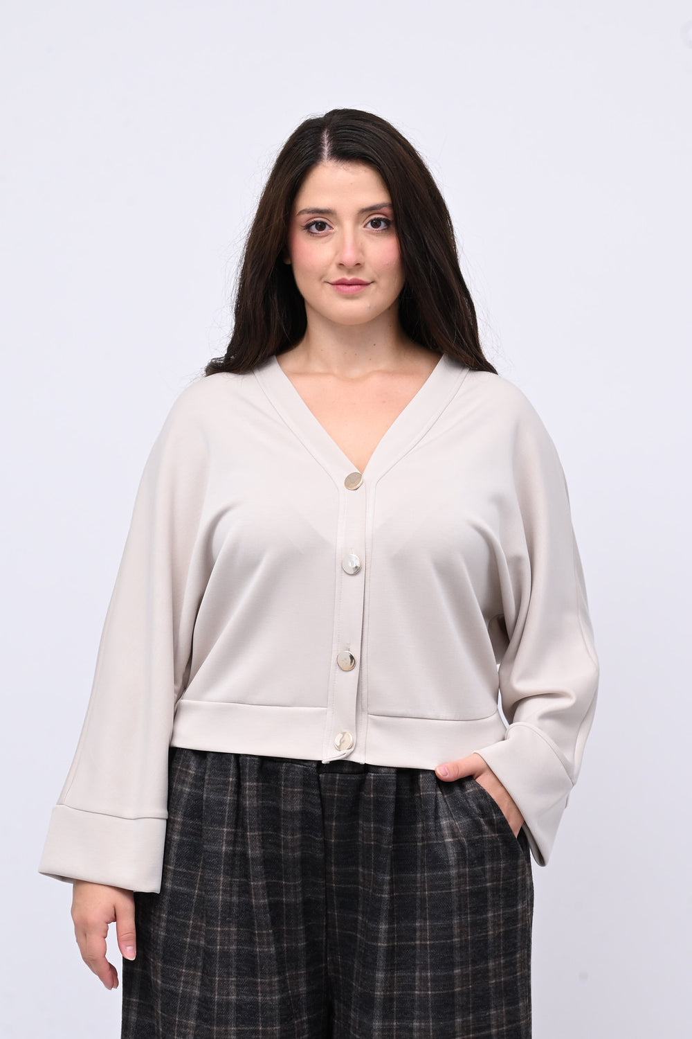 Cardigan bottoni oro - GREIGE