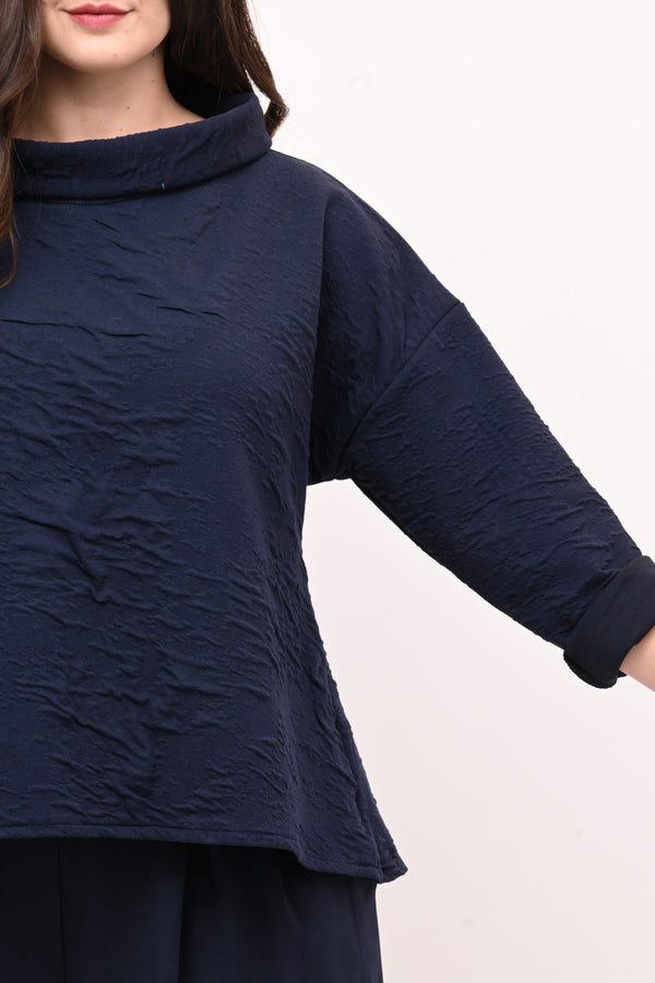 Maglia colletto goffrata - Blu