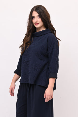 Maglia colletto goffrata - Blu