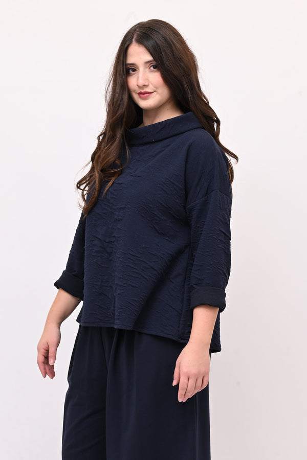 Maglia colletto goffrata - Blu
