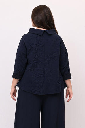 Maglia colletto goffrata - Blu