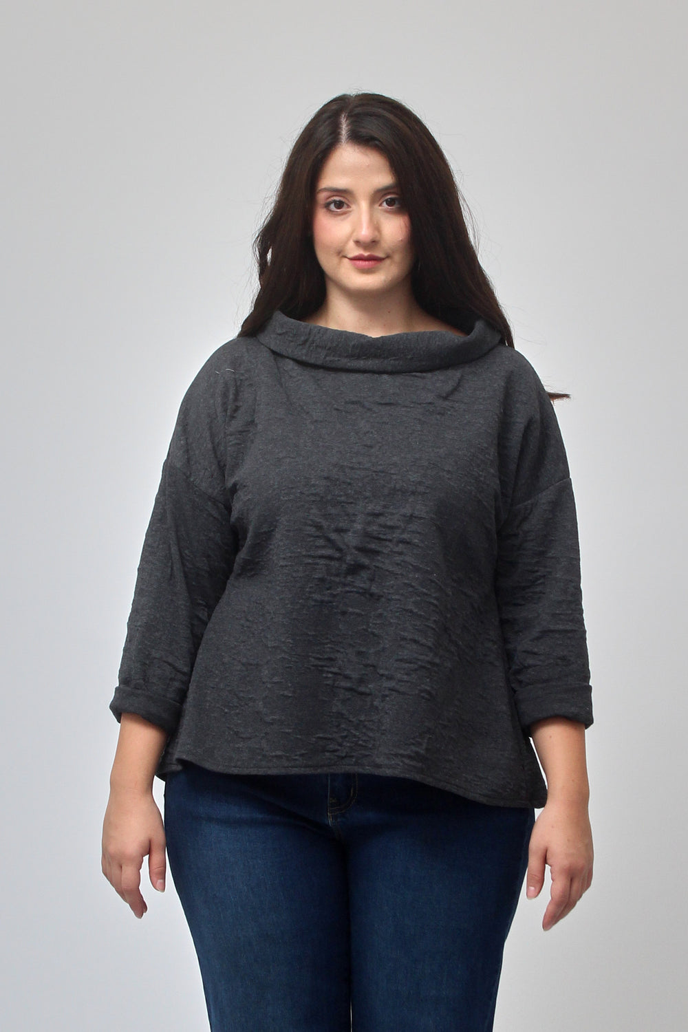 Maglia colletto goffrata - Piombo